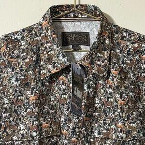 Madison Creek Shirt Bisley Western Pearl Snap Brown Deer Print Pockets Sz XL NWT